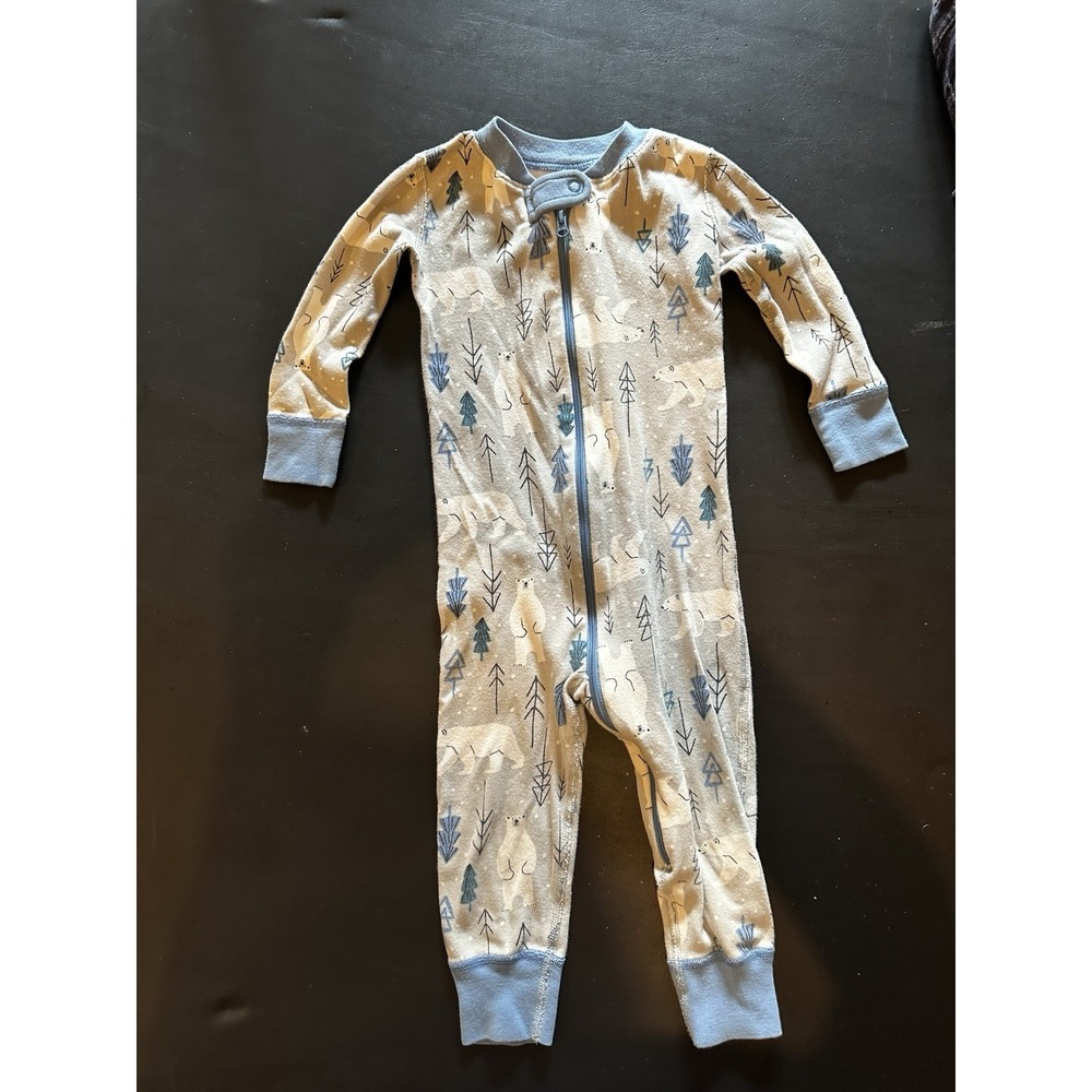 Hanna Andersson Moon And Back 2T Pajamas Polar Bear Zip Up Long Sleeve Blue Gray